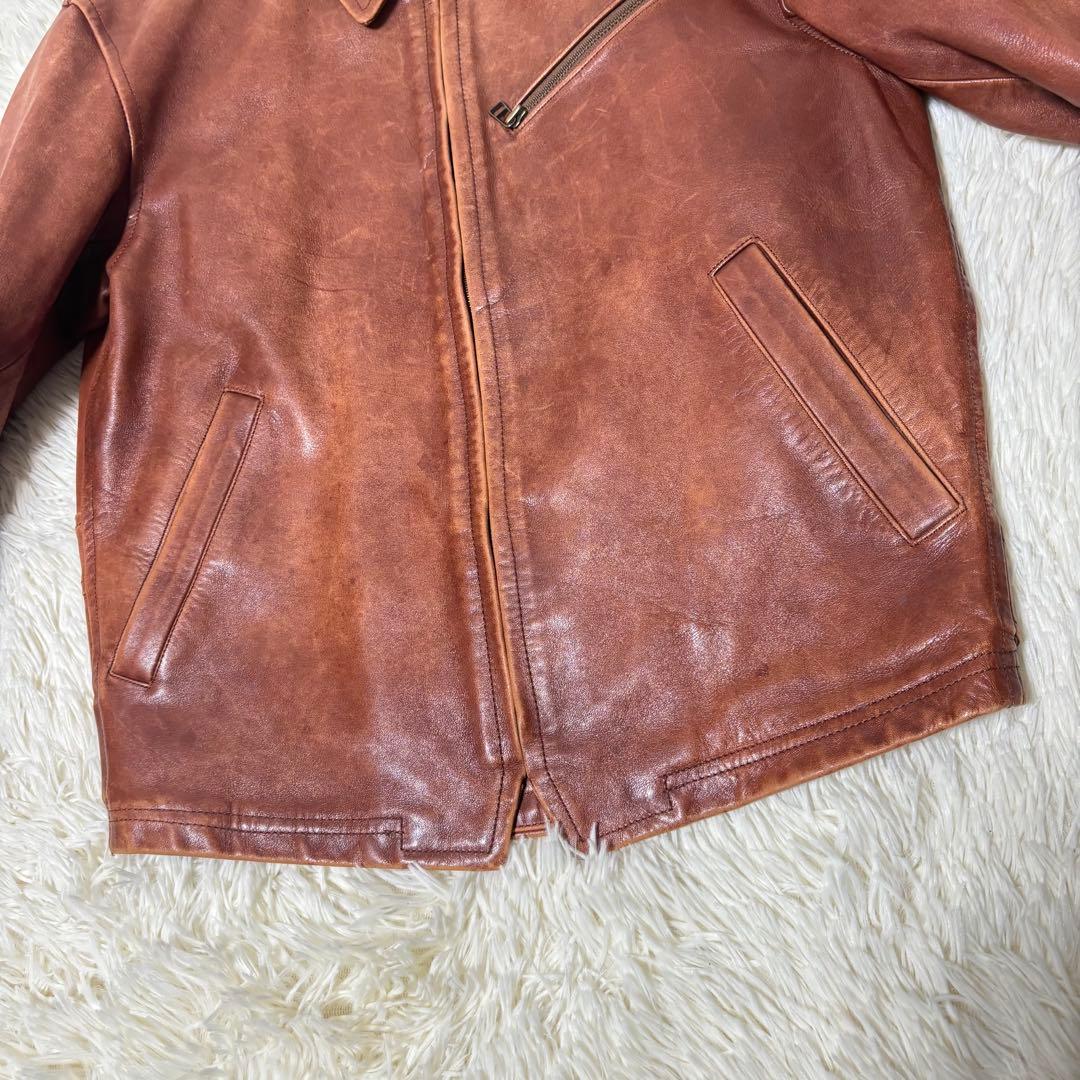 90's✨ハロルズギア ホースレザージャケット　馬革　シングルライダース　M 茶