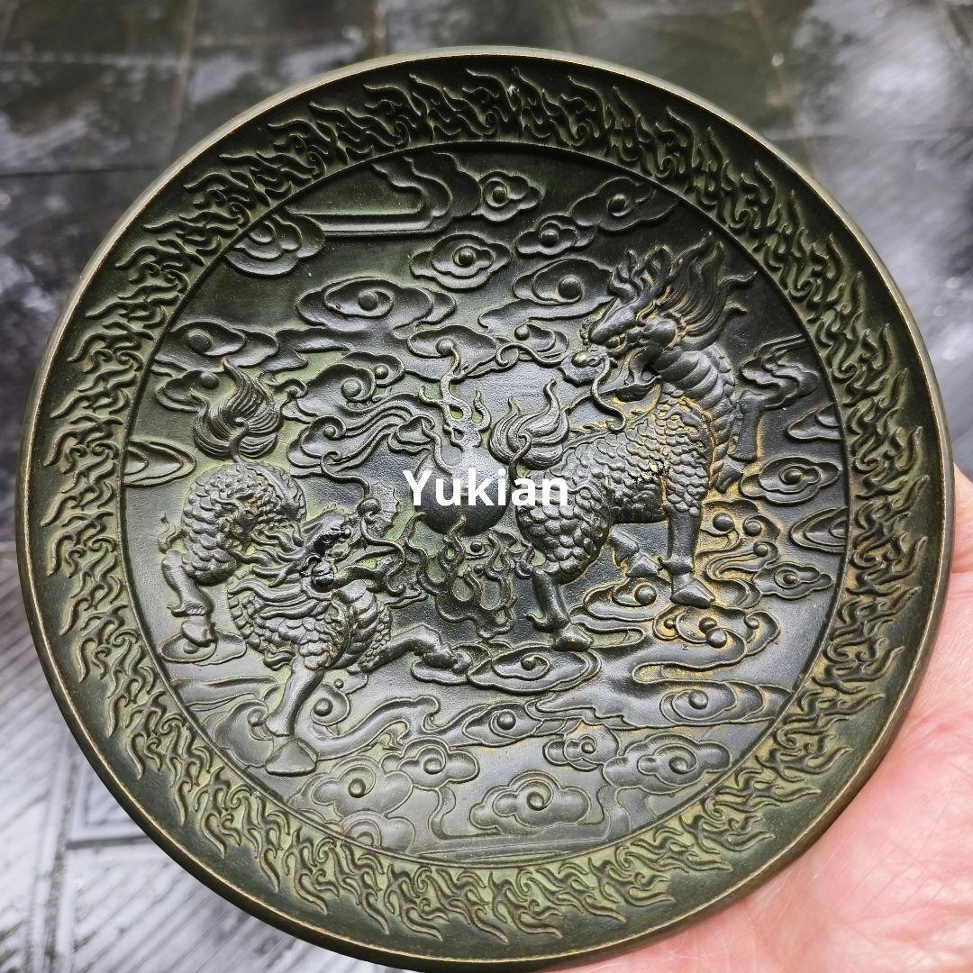 銅器 祥雲瑞獣麒麟皿 銅盤 装飾品 工芸品 美術品 置物