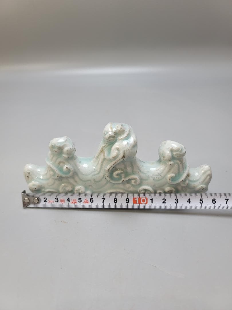 中国美術 文房具 青白磁 筆架 木彫龍 硯 二件