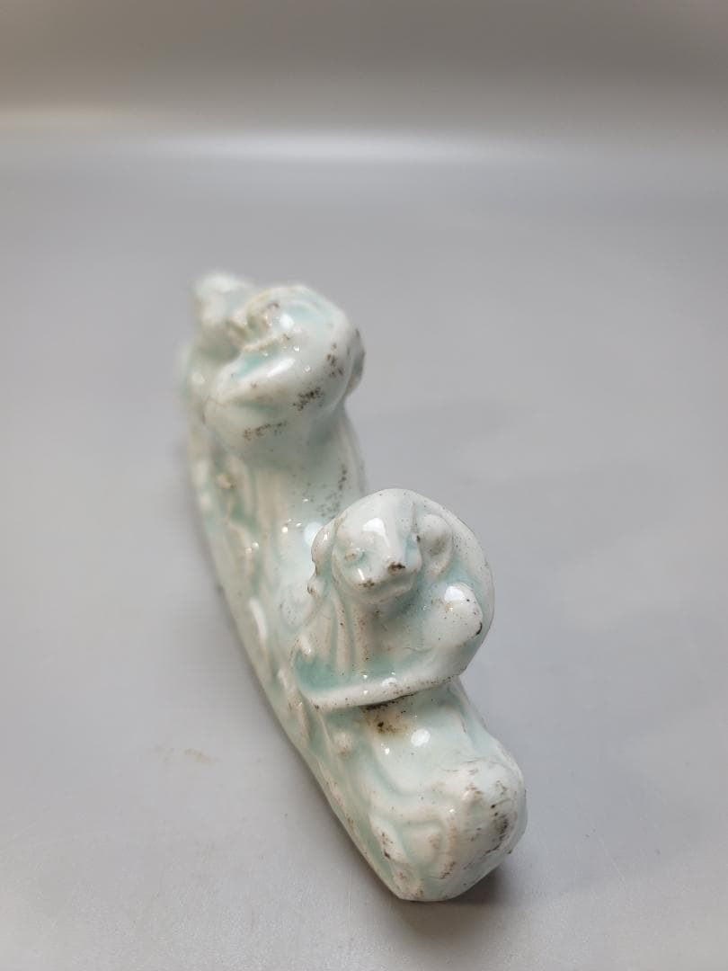 中国美術 文房具 青白磁 筆架 木彫龍 硯 二件