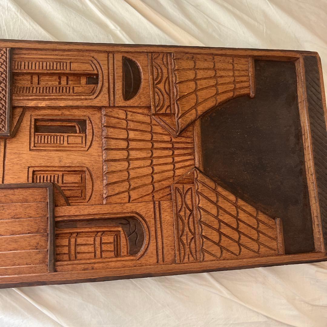 木製農業シーン浮彫りレリーフ 約８０cm 他に１枚