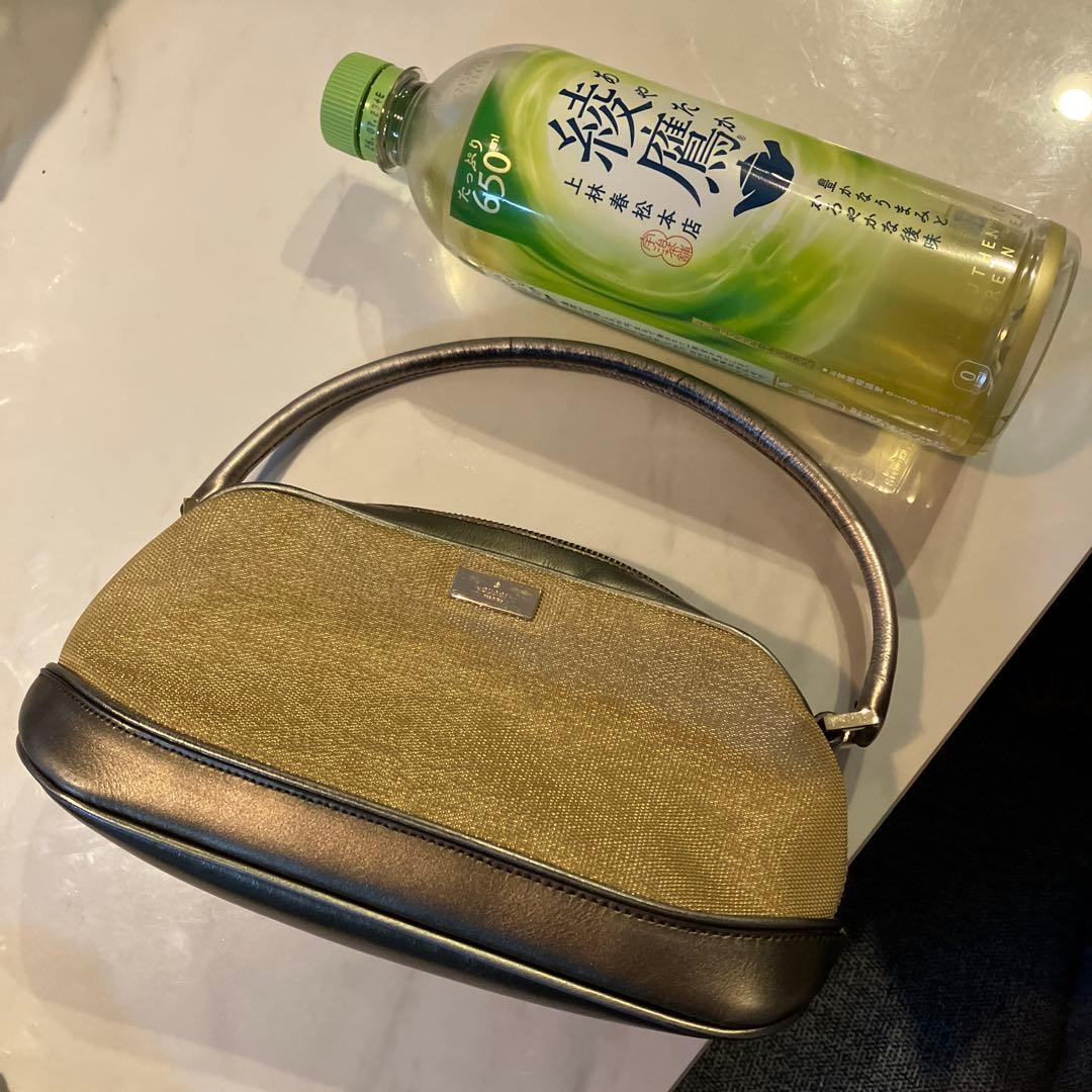 GUCCIグッチ美品ミニハンドバッグポーチ結婚式ゴールドブラウンカーキレザー