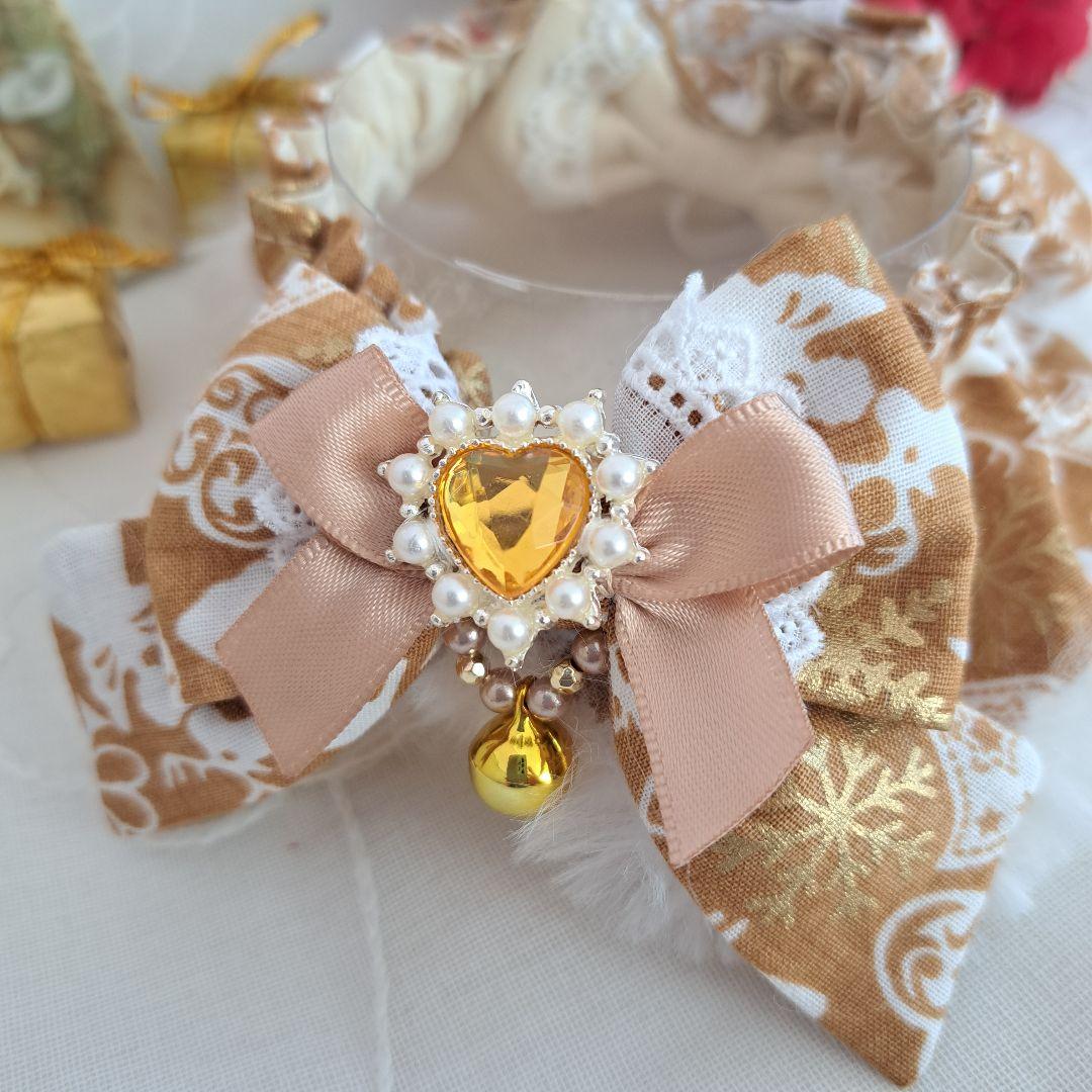 クリスマス幅広ファーシュシュ(ゴールド×白)わんちゃん猫ちゃん用