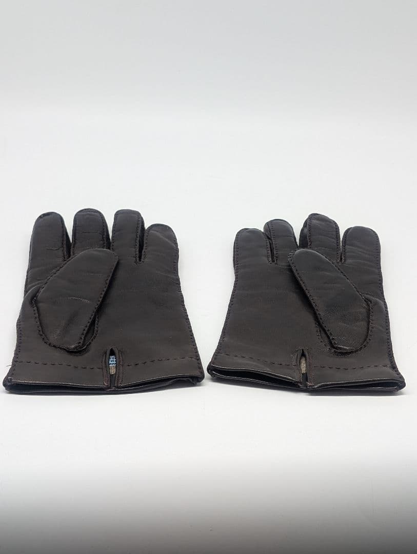 PRADA プラダ ブラウン 本革 レザーメンズ手袋 裏地カシミヤ100%