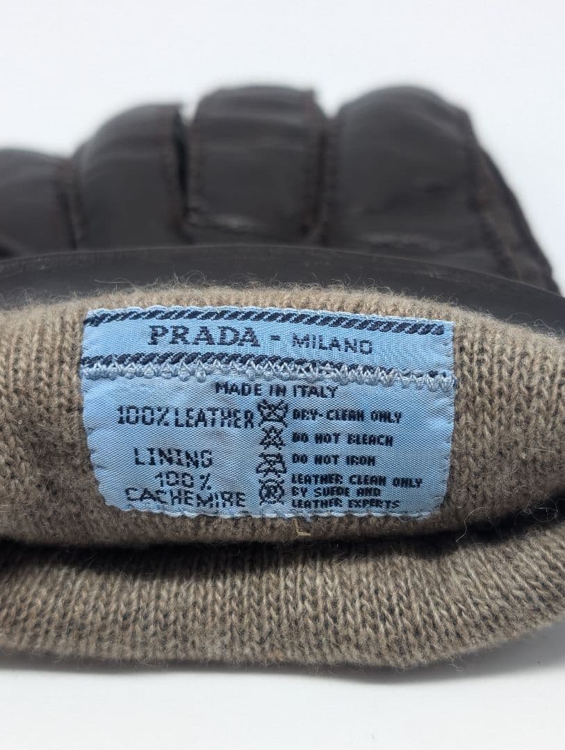 PRADA プラダ ブラウン 本革 レザーメンズ手袋 裏地カシミヤ100%