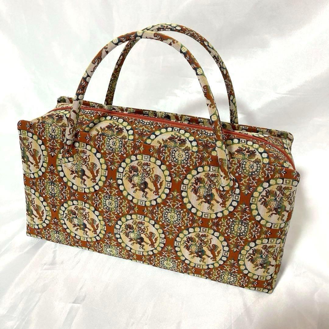 【未使用】利休バック/正絹　京都　西陣織/獅子狩文錦　古代錦/和装小物　お茶席