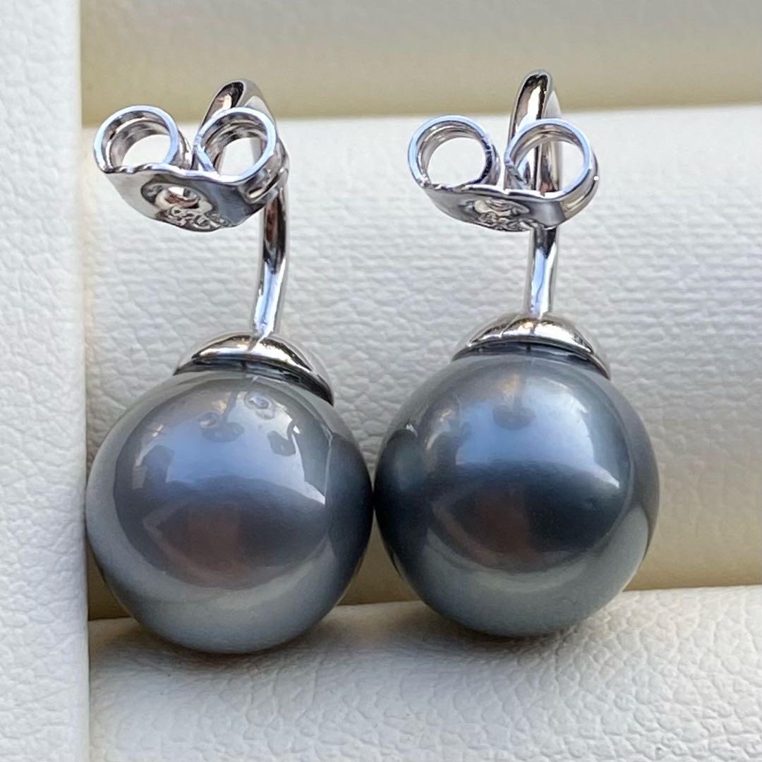 本真珠　南洋黒蝶真珠&あこや真珠ピアス　9.8&6.3mm P1152