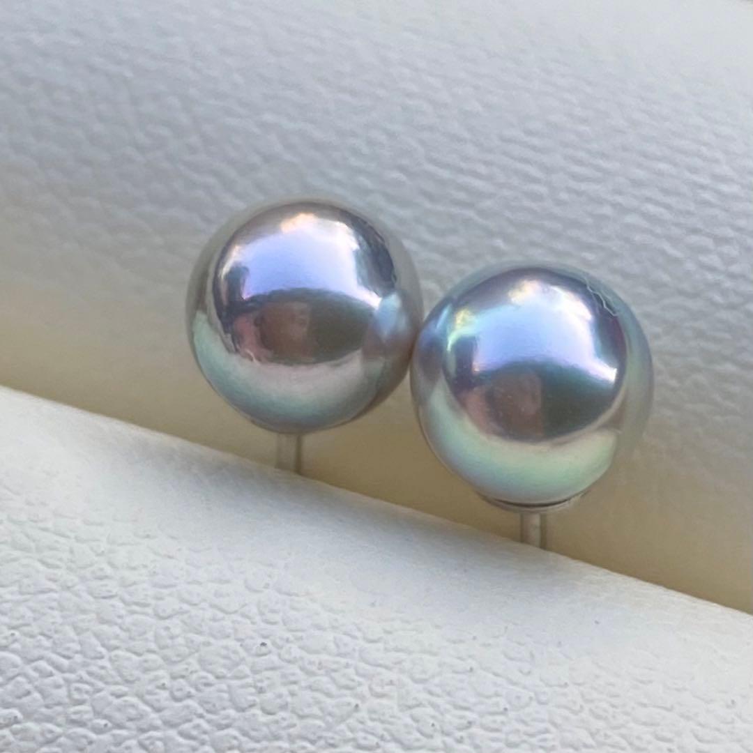 本真珠　南洋黒蝶真珠&あこや真珠ピアス　9.8&6.3mm P1152