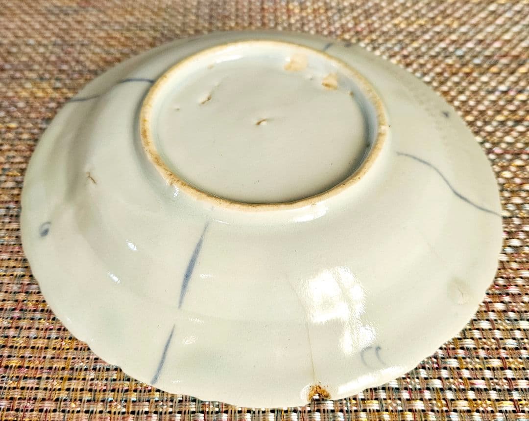 【専用ページ】【本物保証❗】江戸前期　 初期伊万里　芙蓉手花鳥図輪花皿 14.8