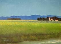 【真作】絵画　羽中田晴夫　油彩4号　北海道　牧歌的風景　証明書付　V67