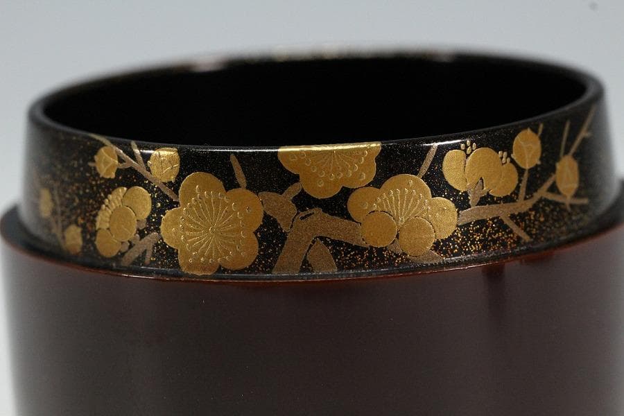 茶道具 竹材 内縁 松竹梅蒔絵 棗 平安 鈴木光入作 共箱 美品K-LC713