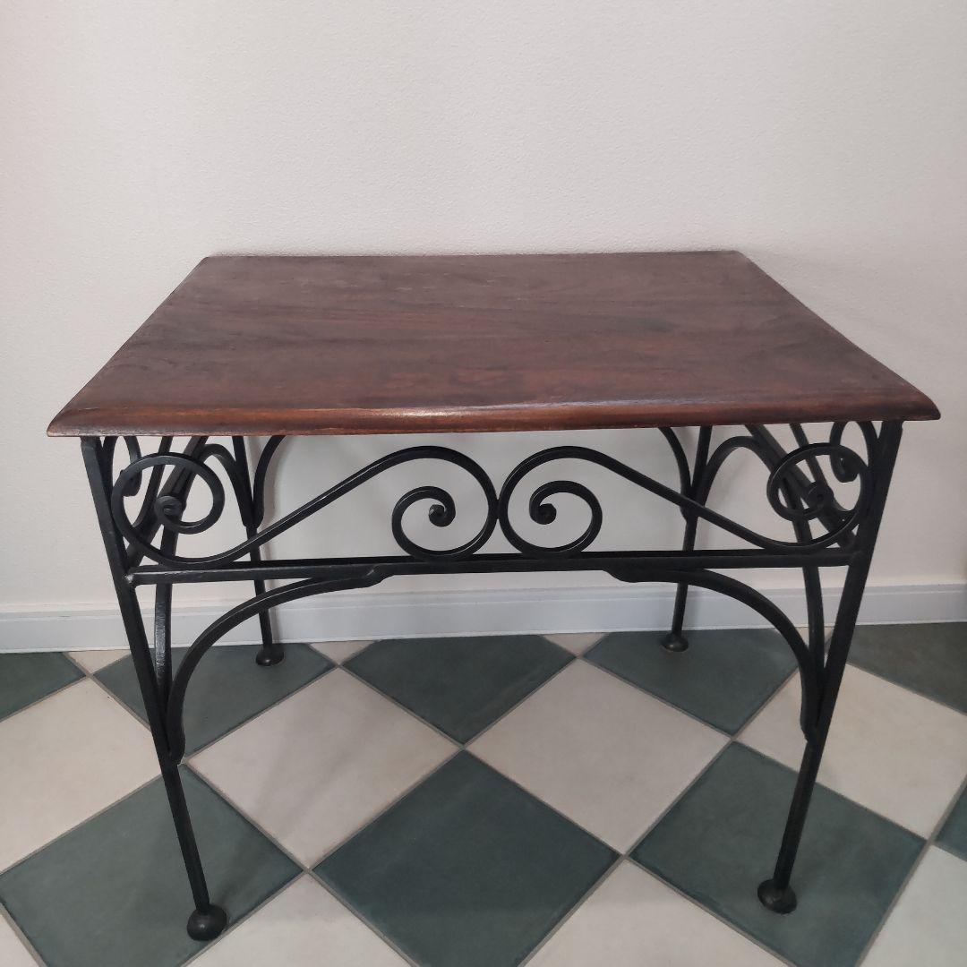【天然木とアイアンのサイドテーブル】シーシャムウッド/インド家具/アジアン