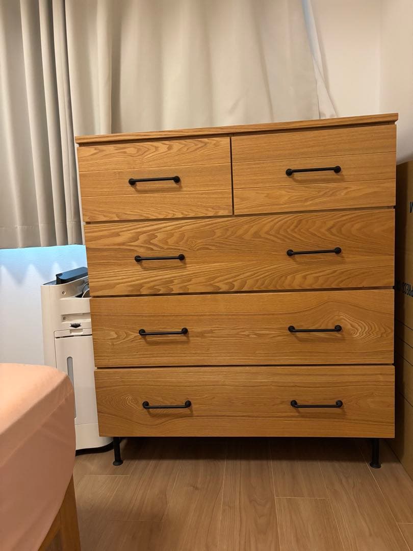 ナチュラル木製チェスト 5引き出し 大容量