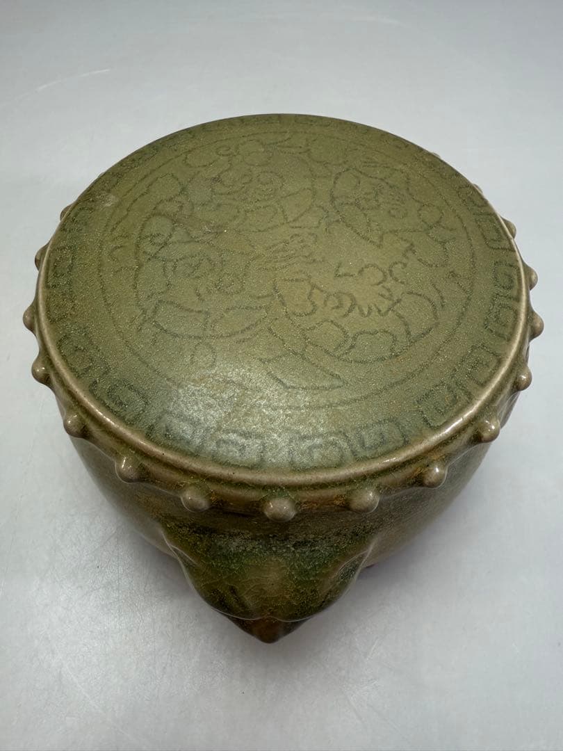 DT502 中国美術 青磁 太鼓形 獣面台 古陶磁