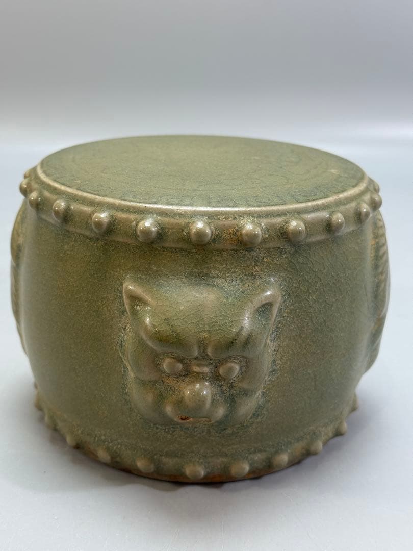 DT502 中国美術 青磁 太鼓形 獣面台 古陶磁