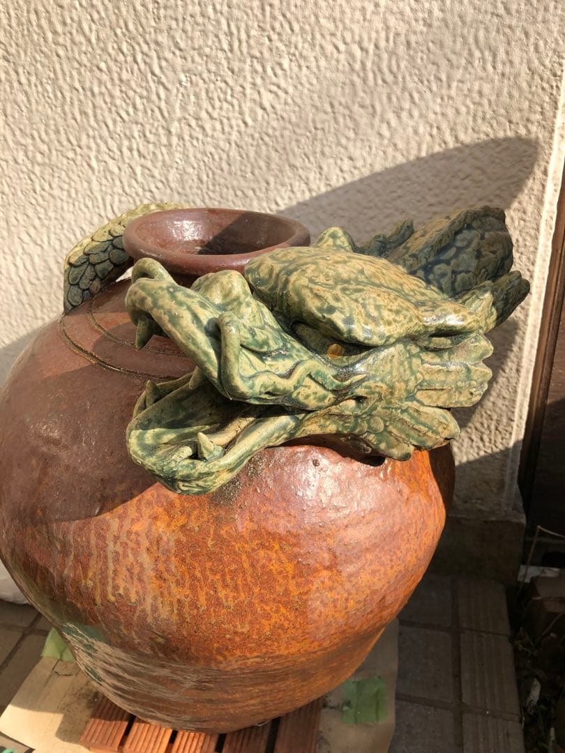 龍頭の壺　丹波焼き　18金