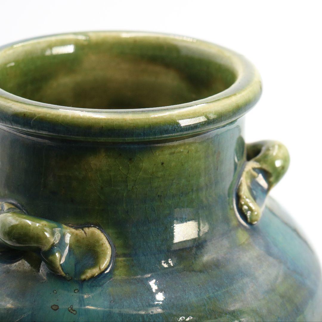 北大路魯山人作 青織部三耳壷 黒田陶々庵識 共箱　UM291