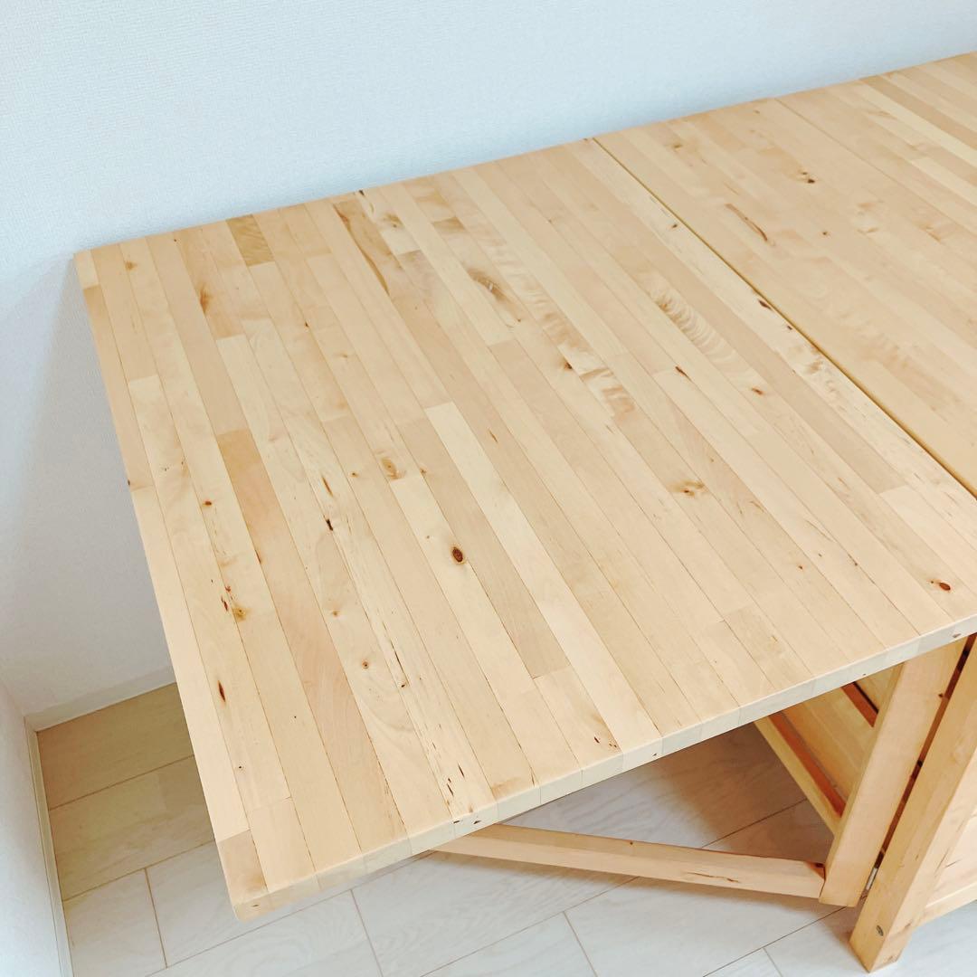 11/22迄イケア 折りたたみダイニングテーブル ノールデン　木目　引き出し付き