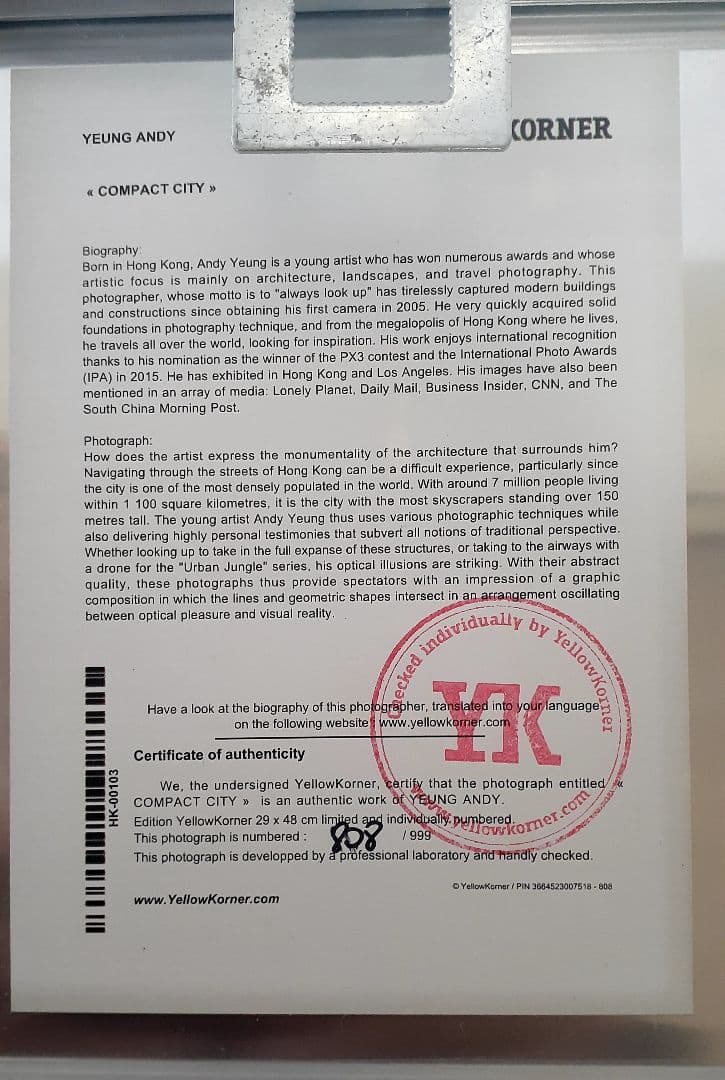 YELLOW KORNER Andy YEUNG サイズ48×29cm