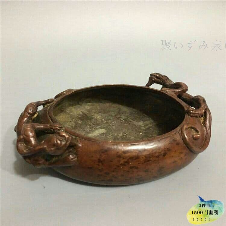 古玩古工芸品双耳瑞獣竜灰皿装飾置物0P