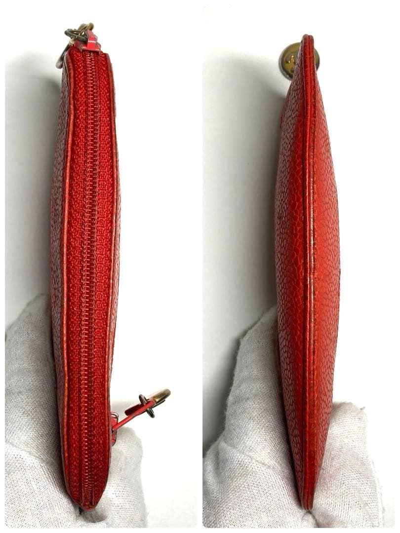 シャネル　キャビアスキン　ココマーク　ポーチ　ケース　カードケース　レッド