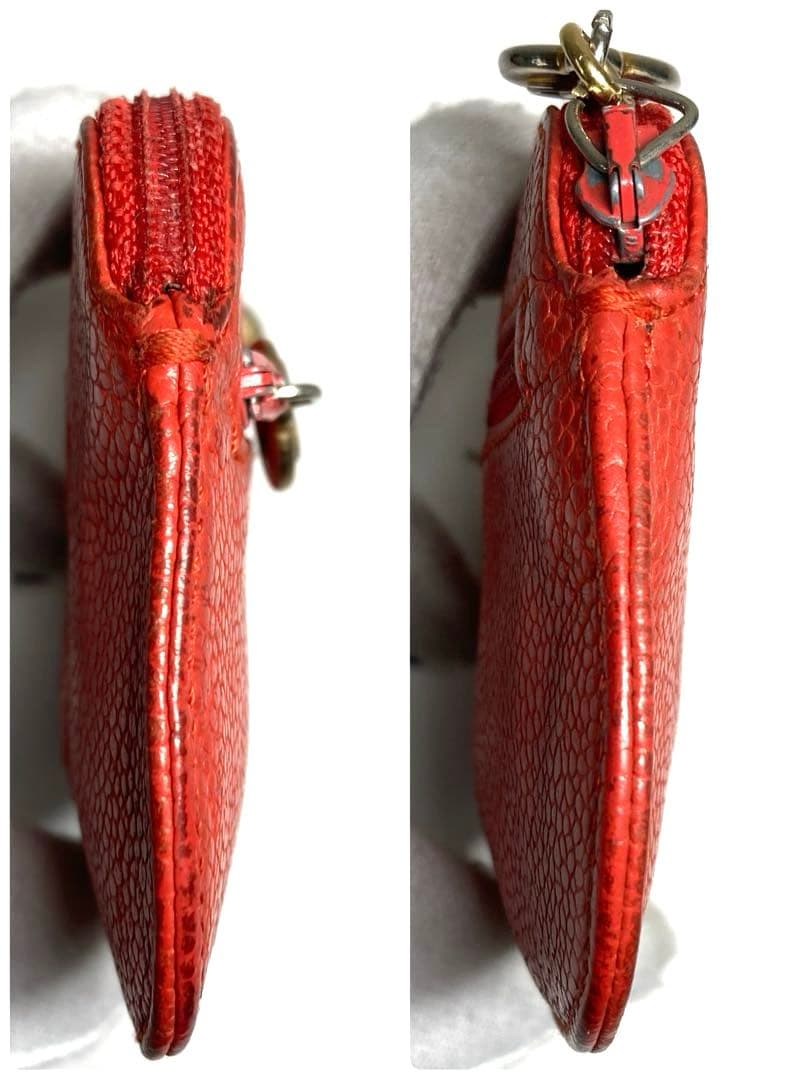 シャネル　キャビアスキン　ココマーク　ポーチ　ケース　カードケース　レッド