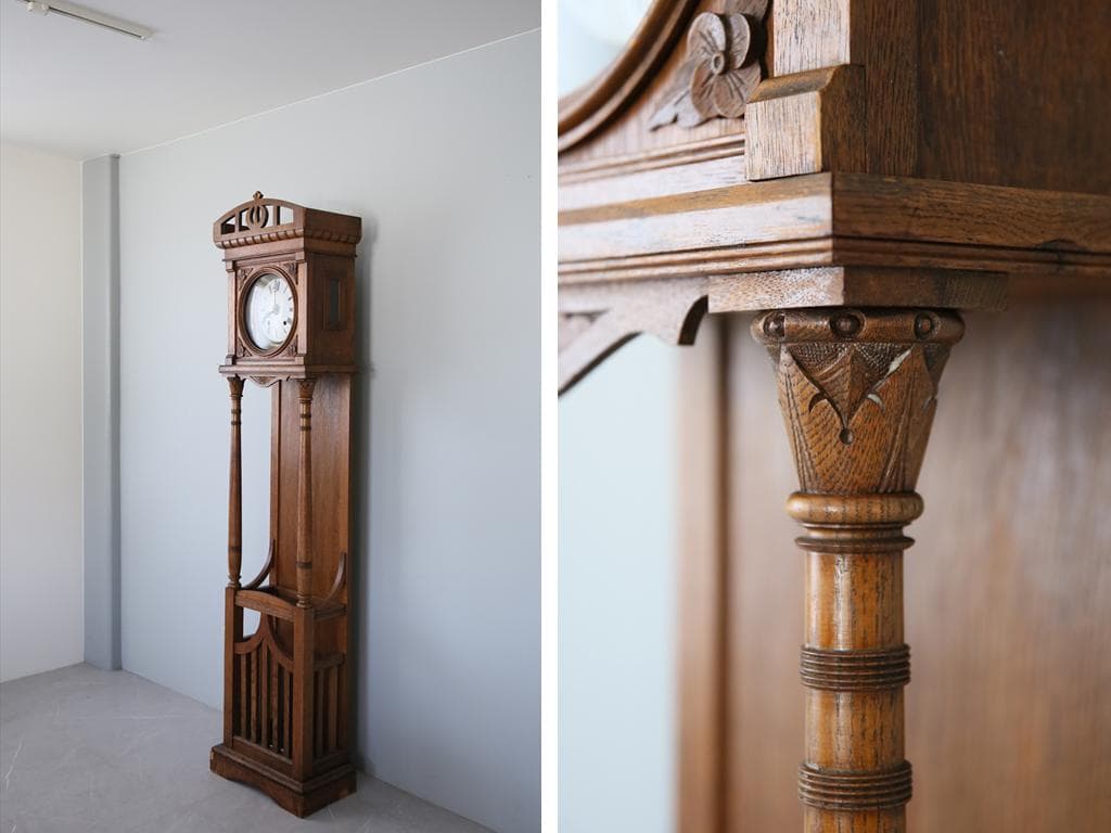 フランスアンティーク古時計/木製柱時計/置時計/レトロクロック(75-163)