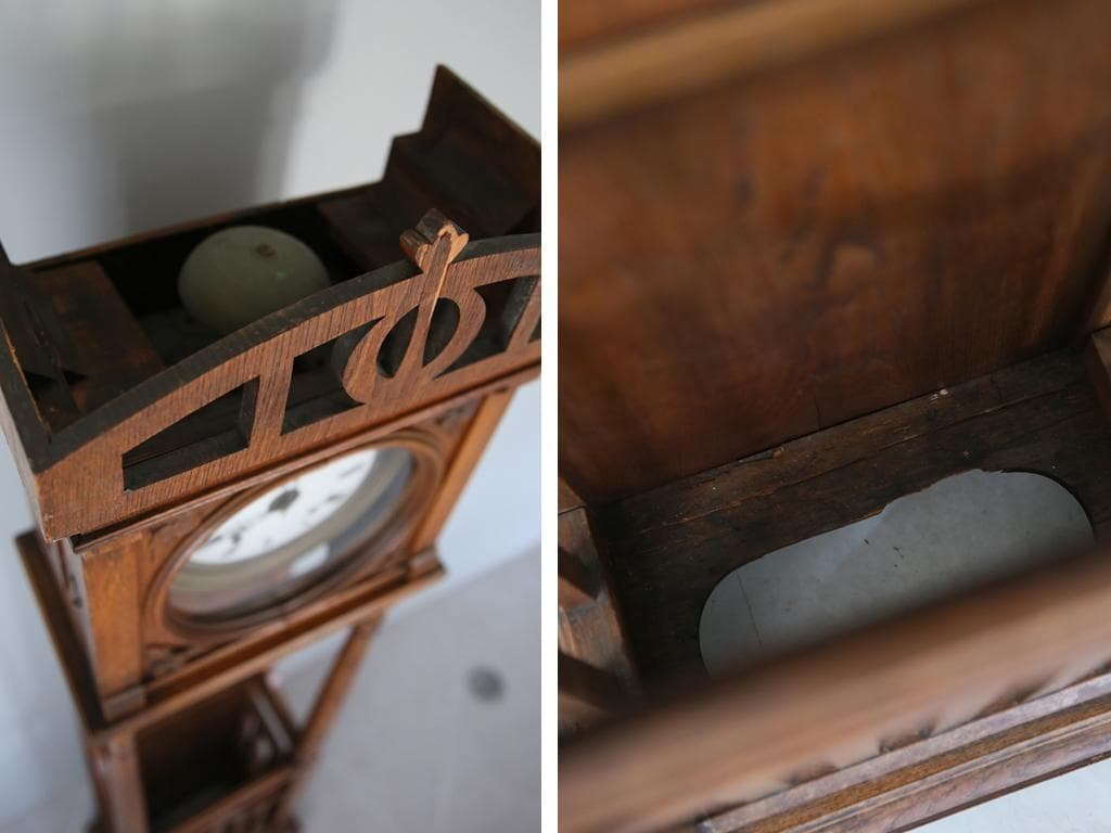 フランスアンティーク古時計/木製柱時計/置時計/レトロクロック(75-163)