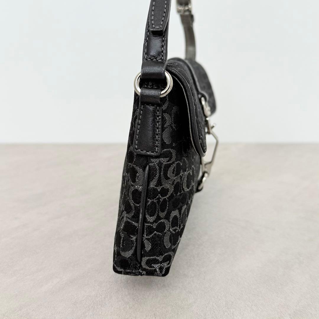 バッグ Coach Black Signature Soft Clip Pouch