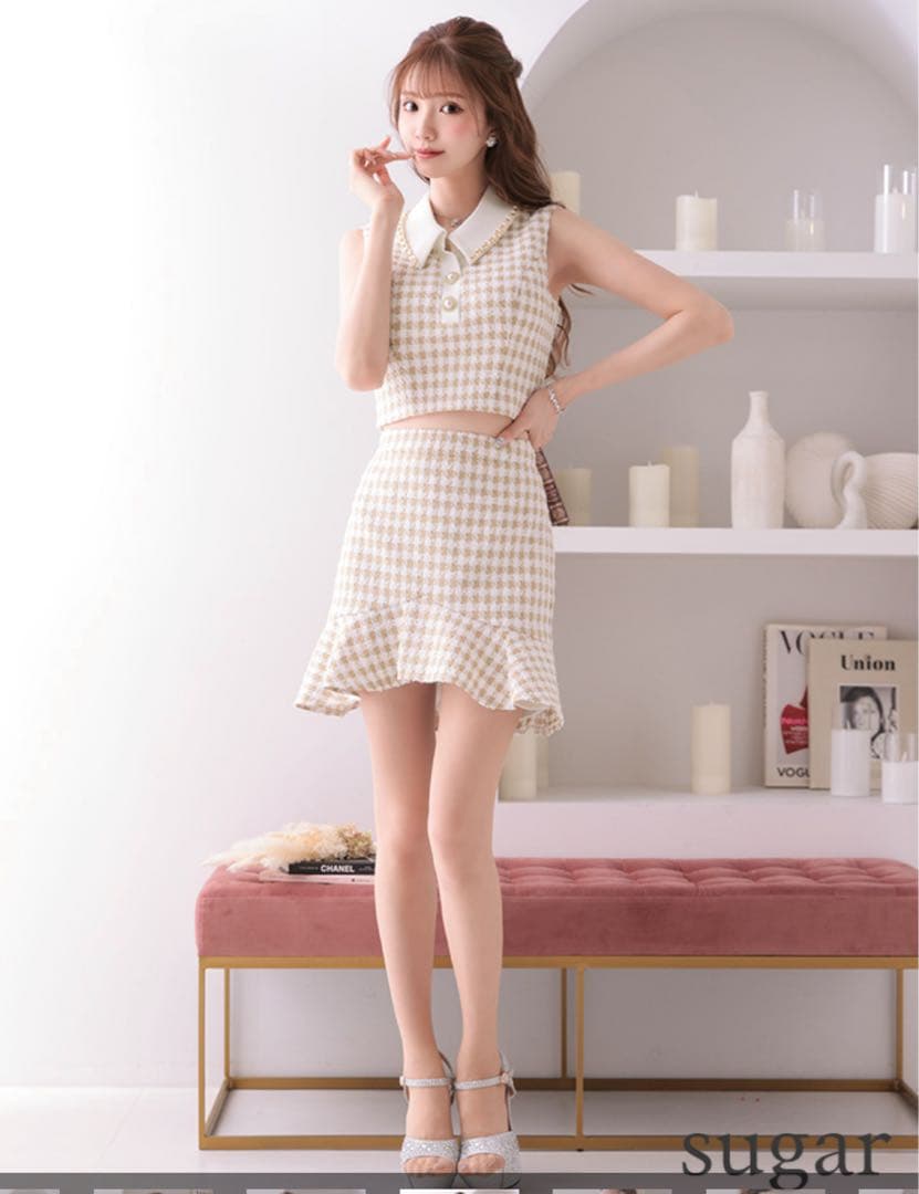 じ*中様 【新品未使用】チェック柄クロップドトップ&フレアスカートセット