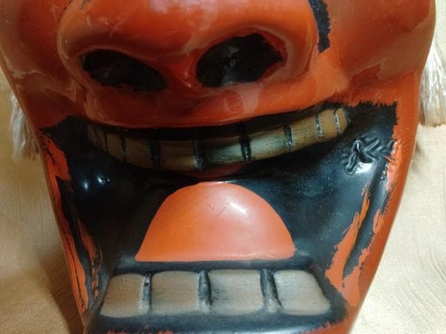 鬼面　般若　焼き物　25x18cm　詳細不明　印様あり