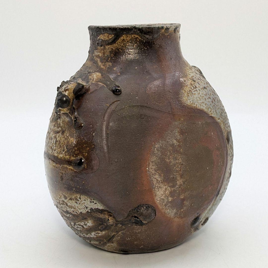 備前焼 窯変扁壺 扁壷 耳付花入 花器 フラワーベース 胡麻窯変 玉垂れ 花瓶