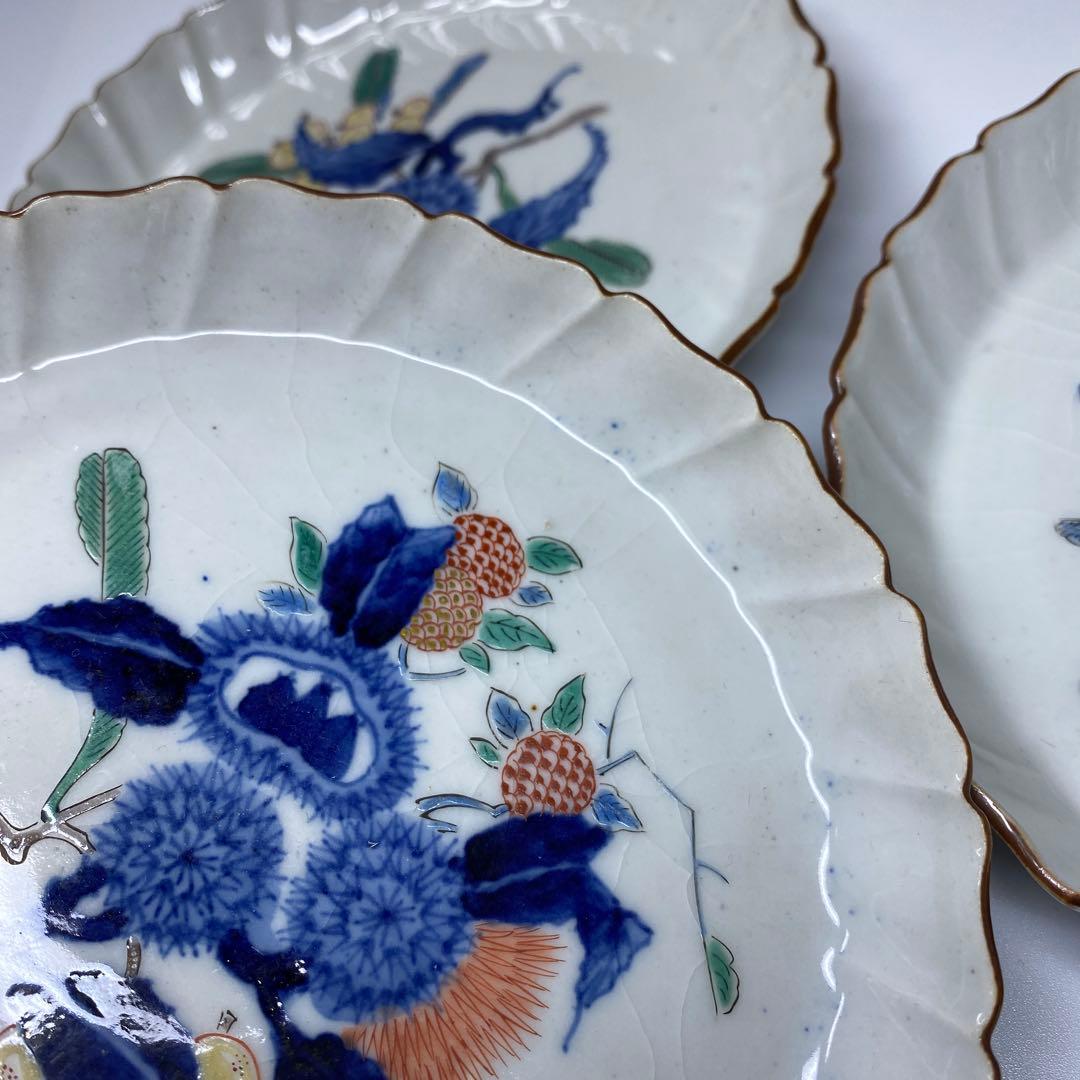 江戸後期　渦福柿右衛門手　栗図中皿9枚　幅約14.7㎝　東Y7-0314☆2F