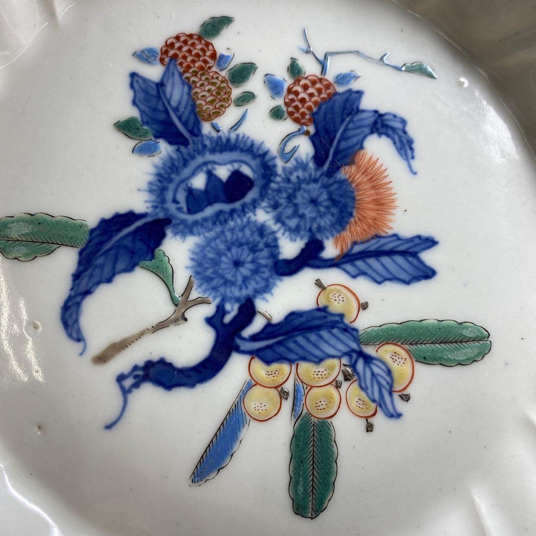 江戸後期　渦福柿右衛門手　栗図中皿9枚　幅約14.7㎝　東Y7-0314☆2F