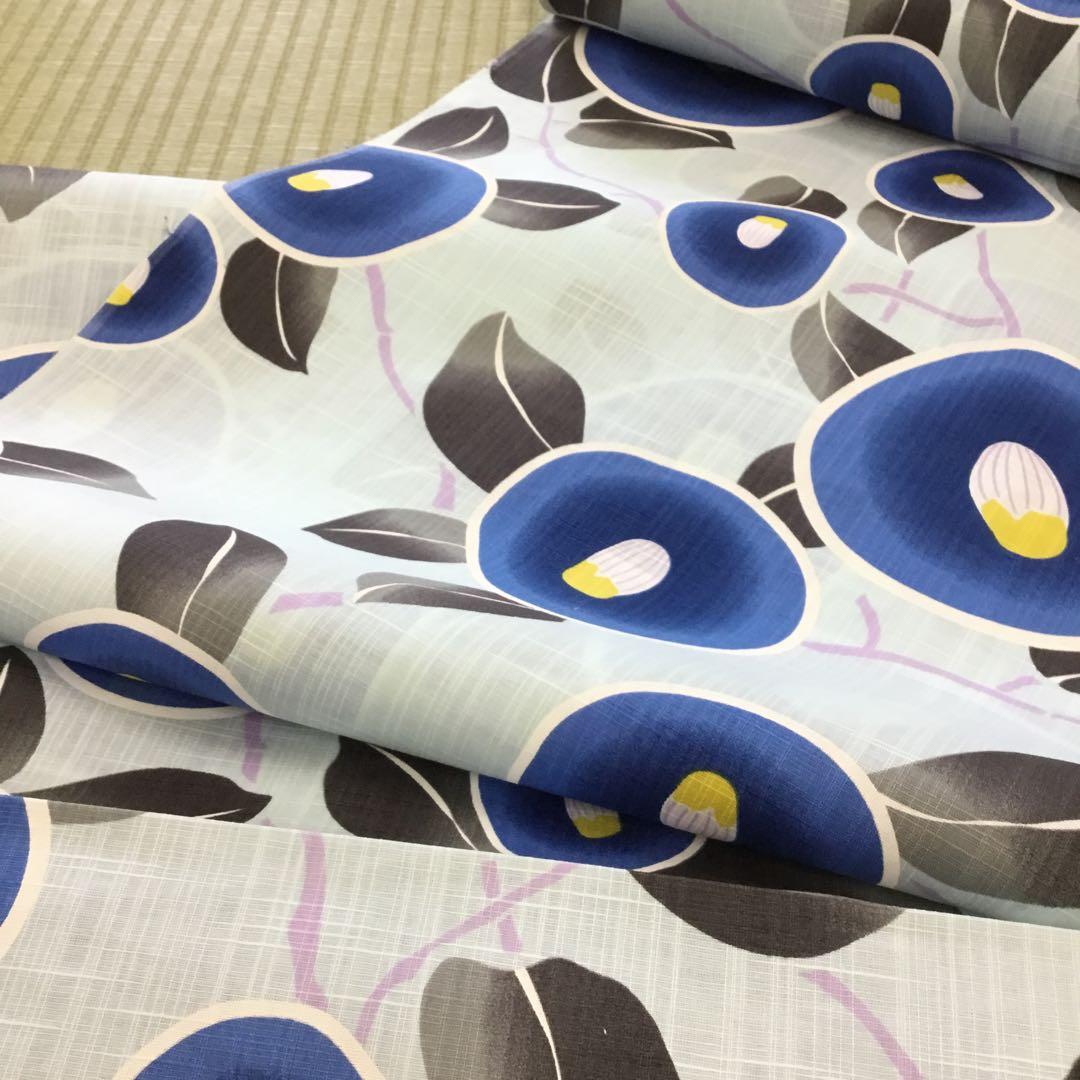 【新品】青い花柄 浴衣反物 綿100% 日本製　あさがお風　みずいろ