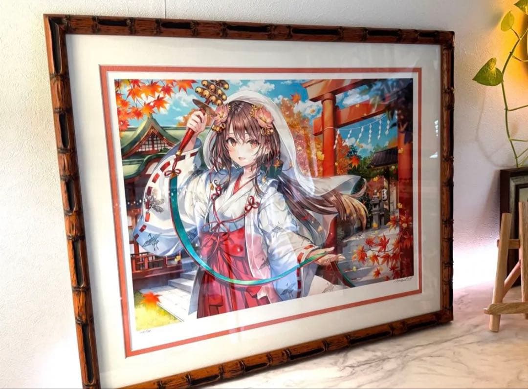 【新品未開封】ももこ先生 秋の巫女さん 版画