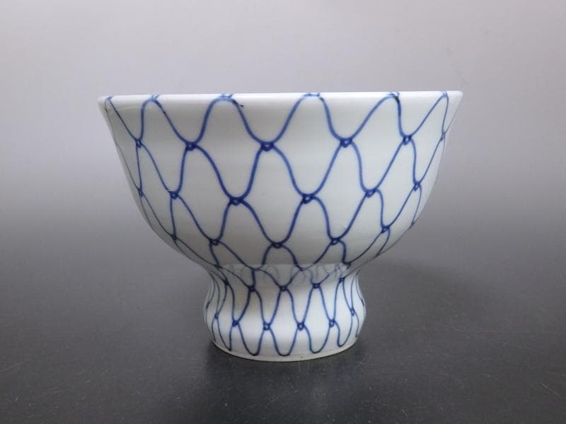 古伊万里　染付　網目紋様の図　盃洗　D471AS-AZq