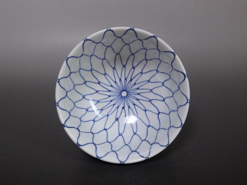 古伊万里　染付　網目紋様の図　盃洗　D471AS-AZq