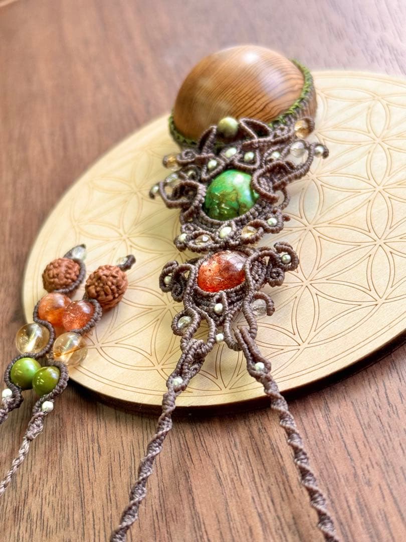 専用♡まん丸◯屋久杉＆チベタンターコイズ＆サンストーンのマクラメ編みネックレス♡