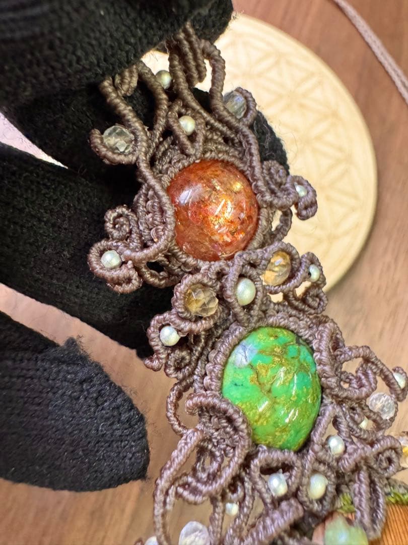 専用♡まん丸◯屋久杉＆チベタンターコイズ＆サンストーンのマクラメ編みネックレス♡