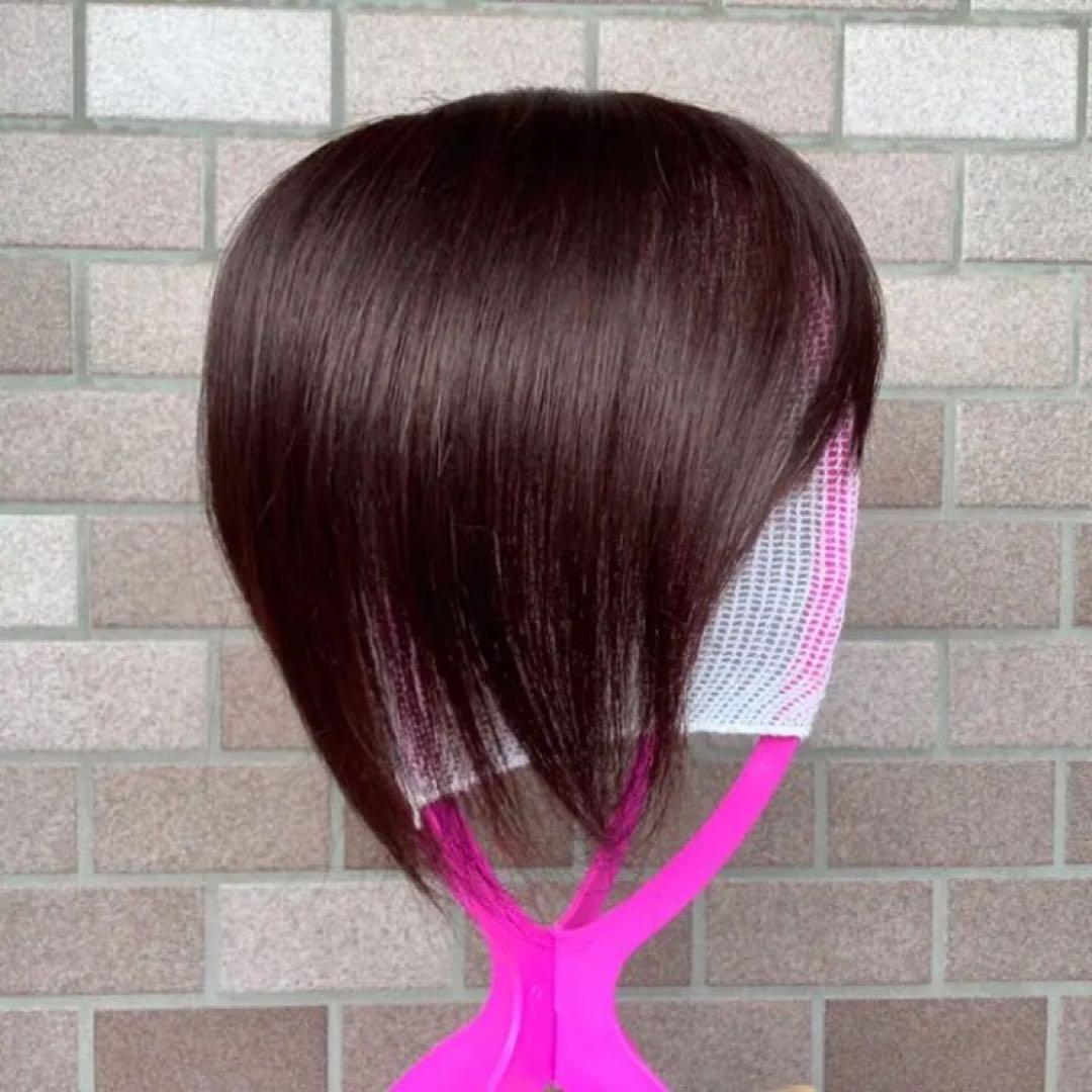 常連客 人毛100% 総手植 医療 部分ウィッグ ヘアピースブラックショート前髪