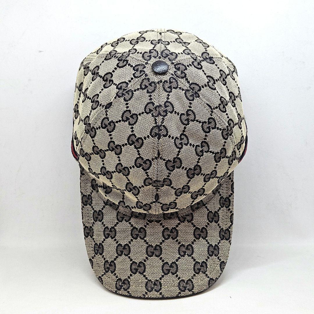 グッチ GG キャンバス ベースボール キャップ 帽子 紺 ネイビー ベージュ