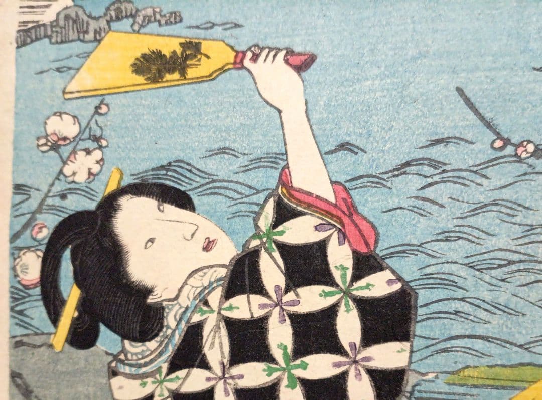 浮世絵、春色庭あそひ三枚綴り（偐紫田舎源氏)歌川房種画安政元年（1854)出版