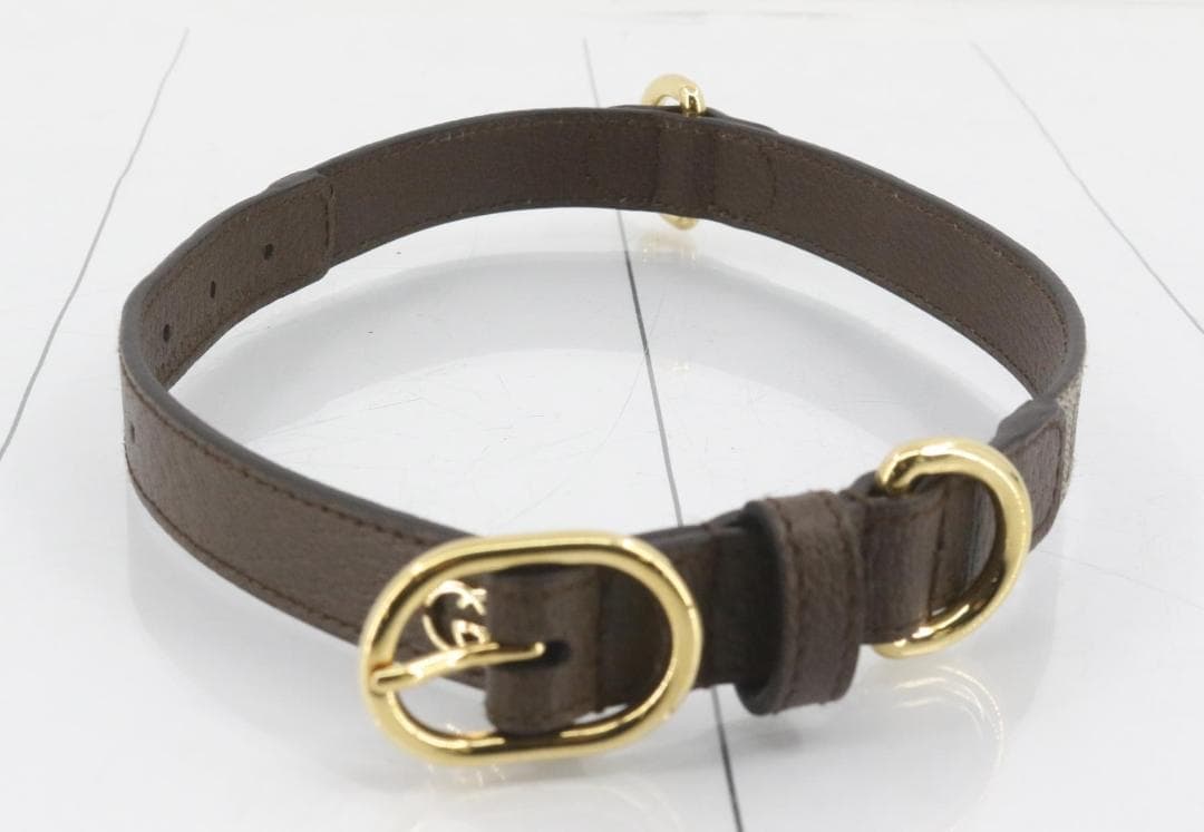 Gucciグッチ GGスプリーム　中・大型犬用首輪　キャンバス×革 ブラウン