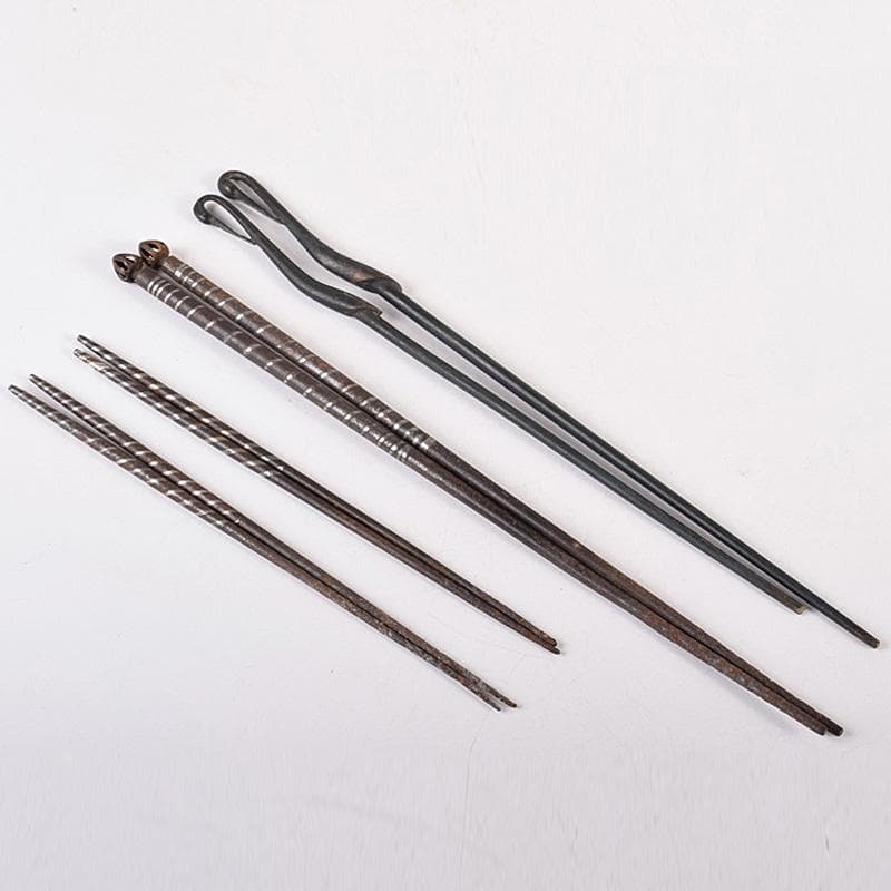 茶道具　古銅　鶴頭火箸　古鉄　銀象嵌宝珠頭火箸など　三種四組　M　R8488