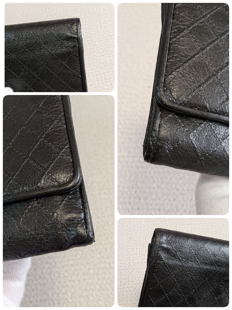 シャネル　黒　ビコローレ　バイカラー　折り財布　ミニ財布　ショルダー　ラムスキン