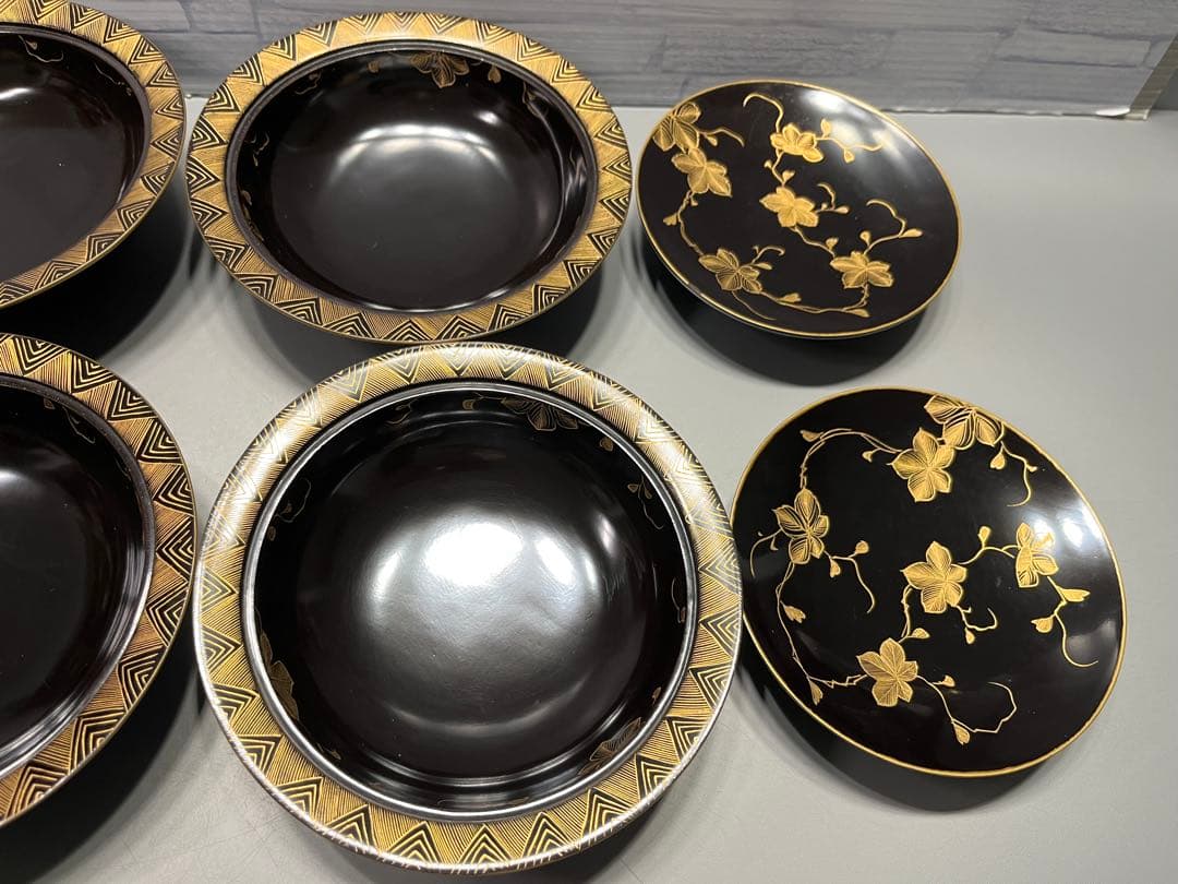 時代　極上　輪島塗　沈金蒔絵　蓋付き煮椀　四客　木製