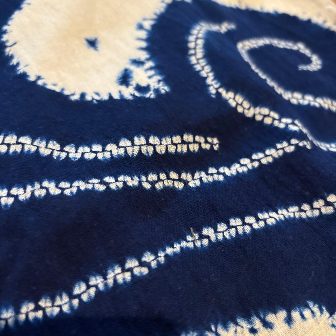 有松絞り浴衣 波 ぐるぐる 単色 手縫い 藍染 アンティーク ヴィンテージ 絞り