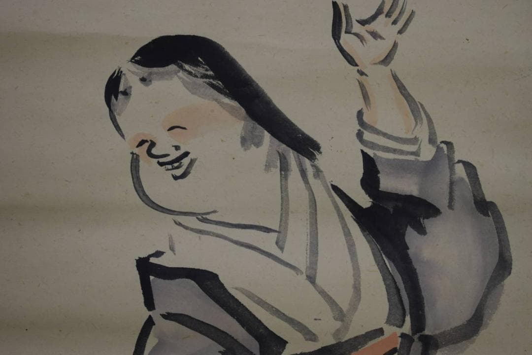 nosuke）真作/牛山洞泉/お福画賛/布袋屋掛軸HH-414