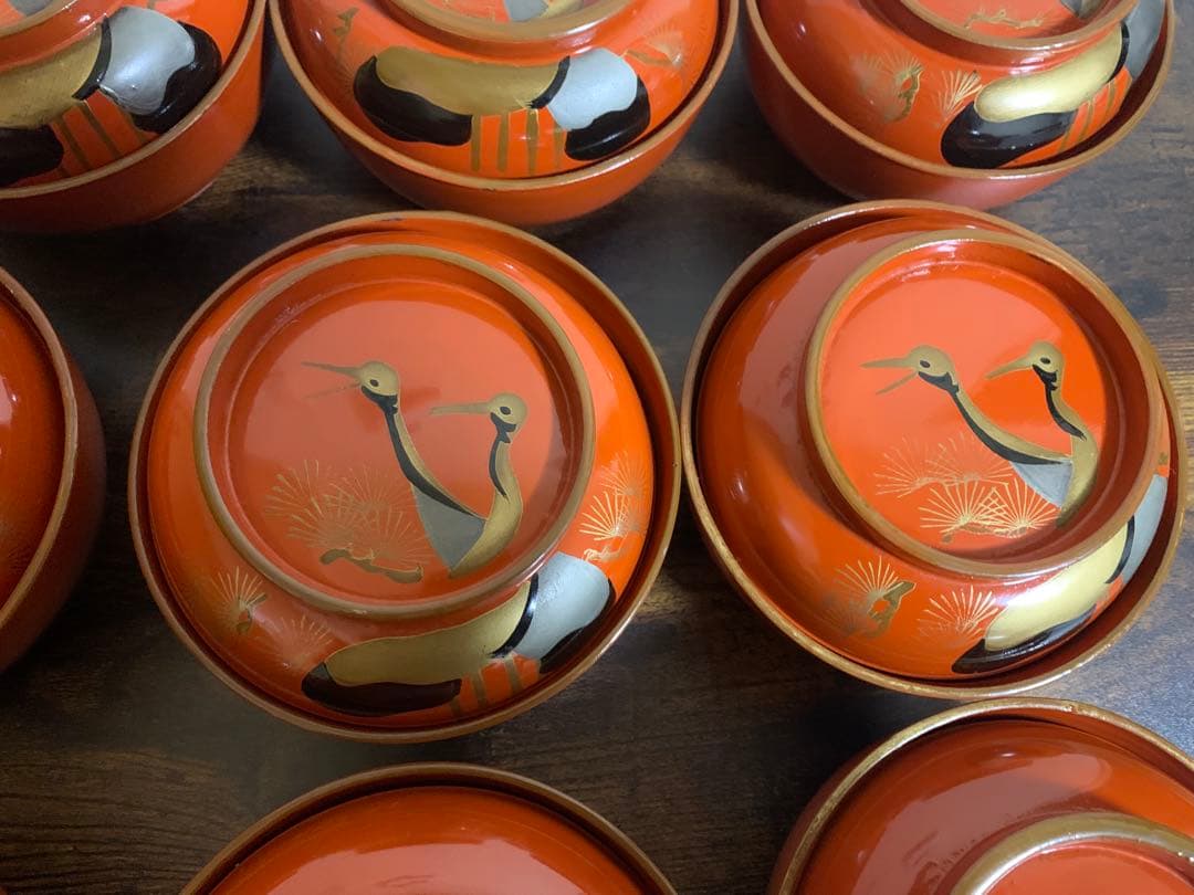 金彩蒔絵　木製漆塗吸物椀　10客　大きめ　時代物